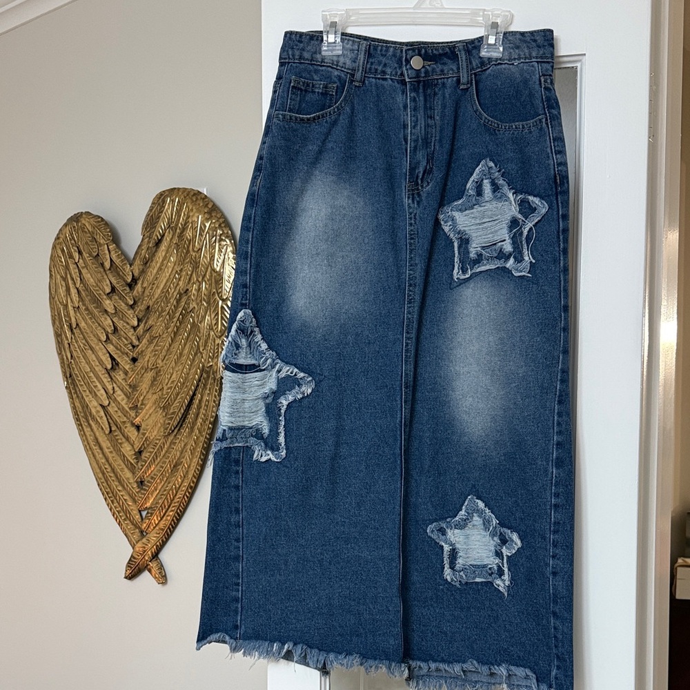Denim Star Patch Skirt